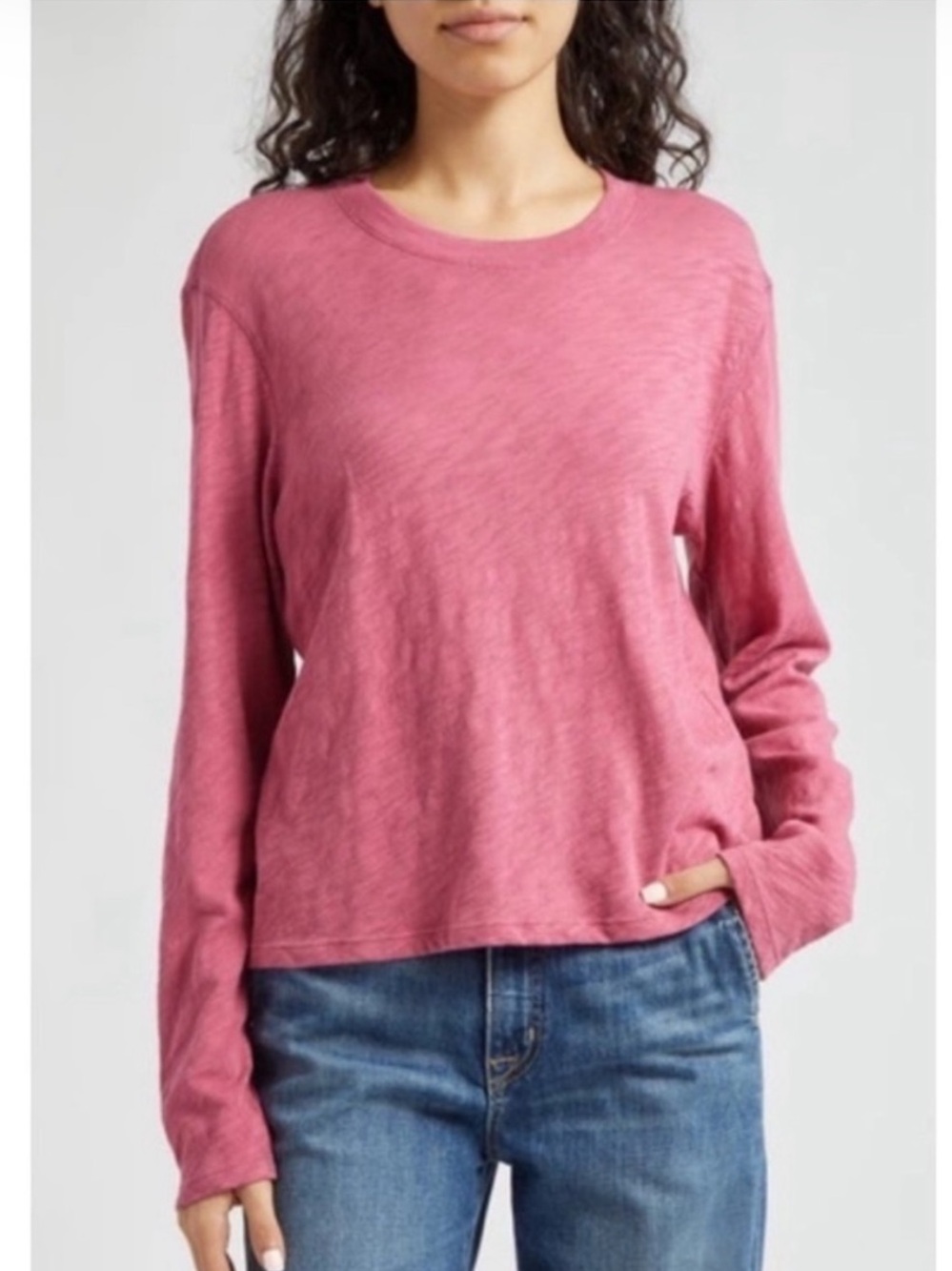 ATM Anthony Thomas Melillo Slub Long Sleeve Tee Rose Pink Womens Medium